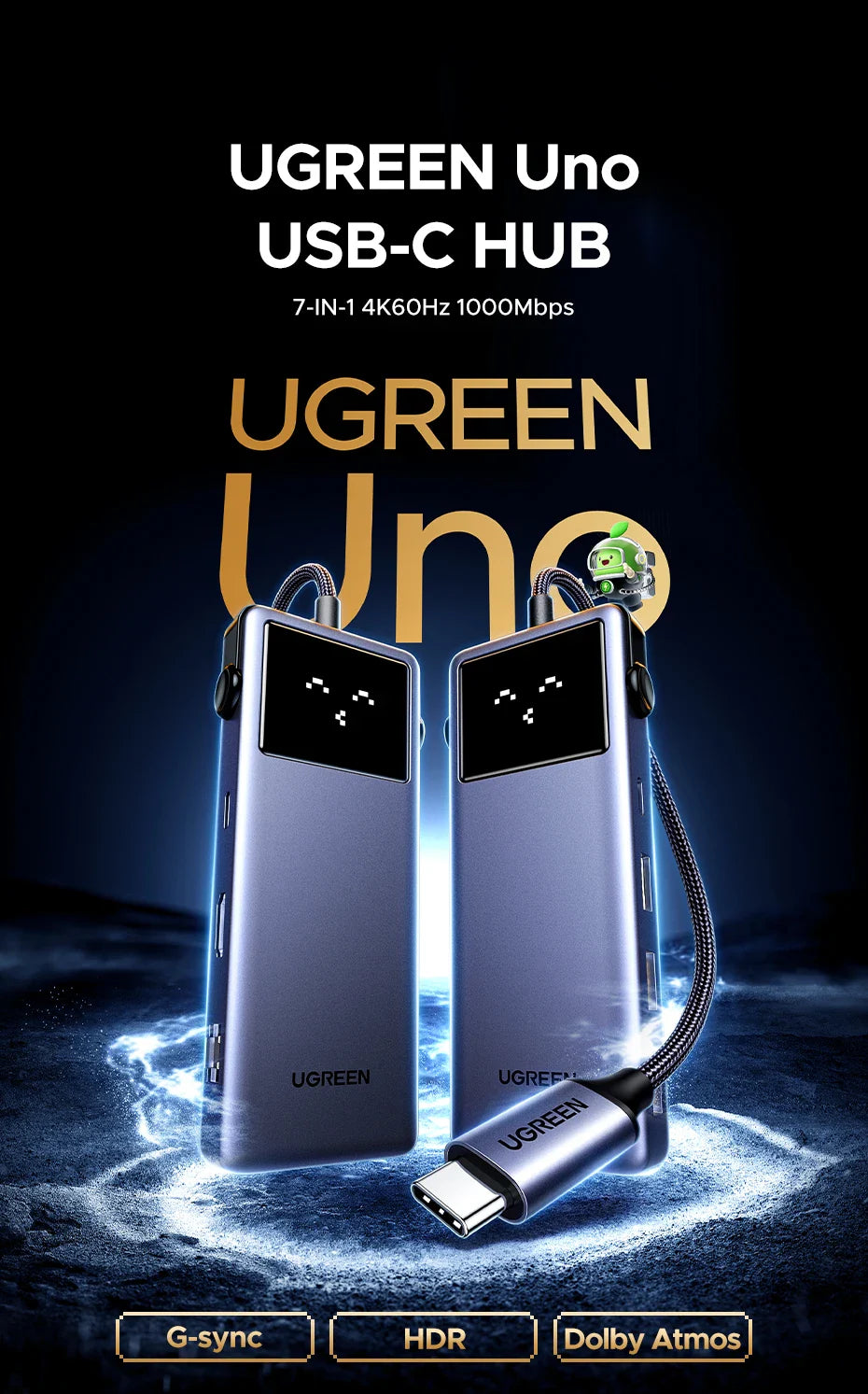 UGREEN Uno 7-in-1 USB HUB Type-C to 4K60Hz HDMI USB3.0 5Gbps RJ45 1000Mbps for MacBook Laptop Accessories Docking Station