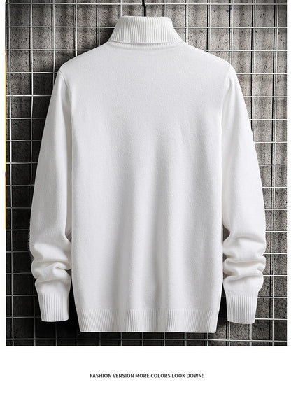 Pulls Hommes Chandails Tricotés Col Roulé Couleur Unie Épaisse Décontractée Manches Longues Haut Tricoté Épissé Pull Coupe Slim Automne Hiver