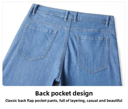 Summer Thin Men's Elastic Cotton Jeans Fashion Blue Comfortable Business Straight Casual Pants Brand Male Clothes Trousers jeans