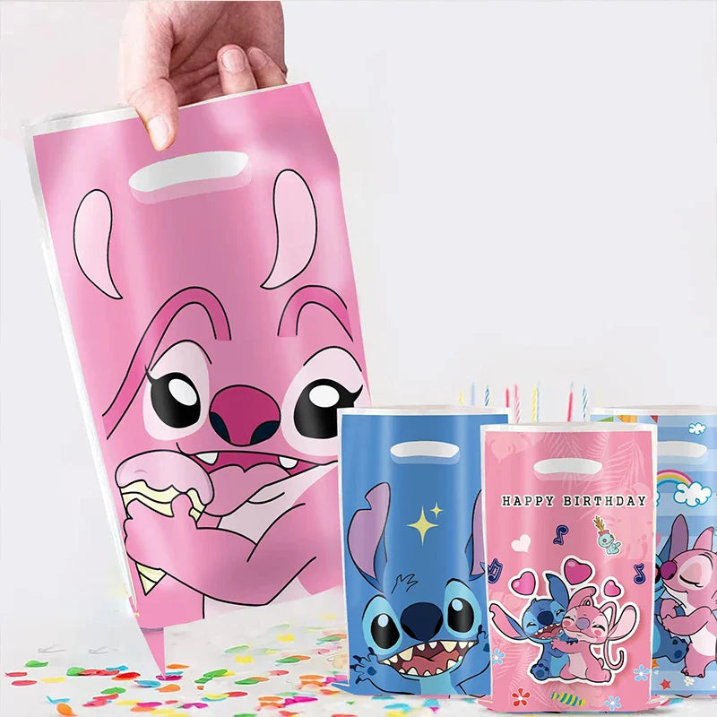 30 sacs cadeaux de fête Lilo & Stitch bleus et roses avec poignées, sacs de fête à thème Lilo & Stitch, pour fête prénatale, anniversaire d'enfants, décoration