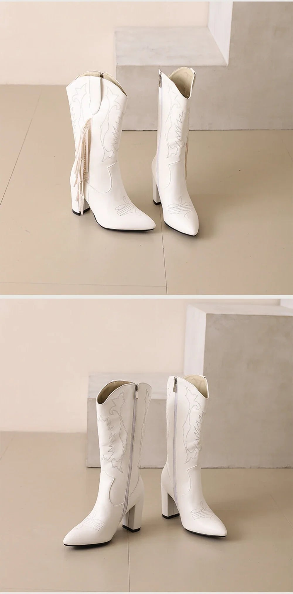 Botas De Mujer bottes De Cowboy occidentales brodées femmes mode pointu gland côté fermeture éclair genou bottes hautes chaussures gothiques 8508