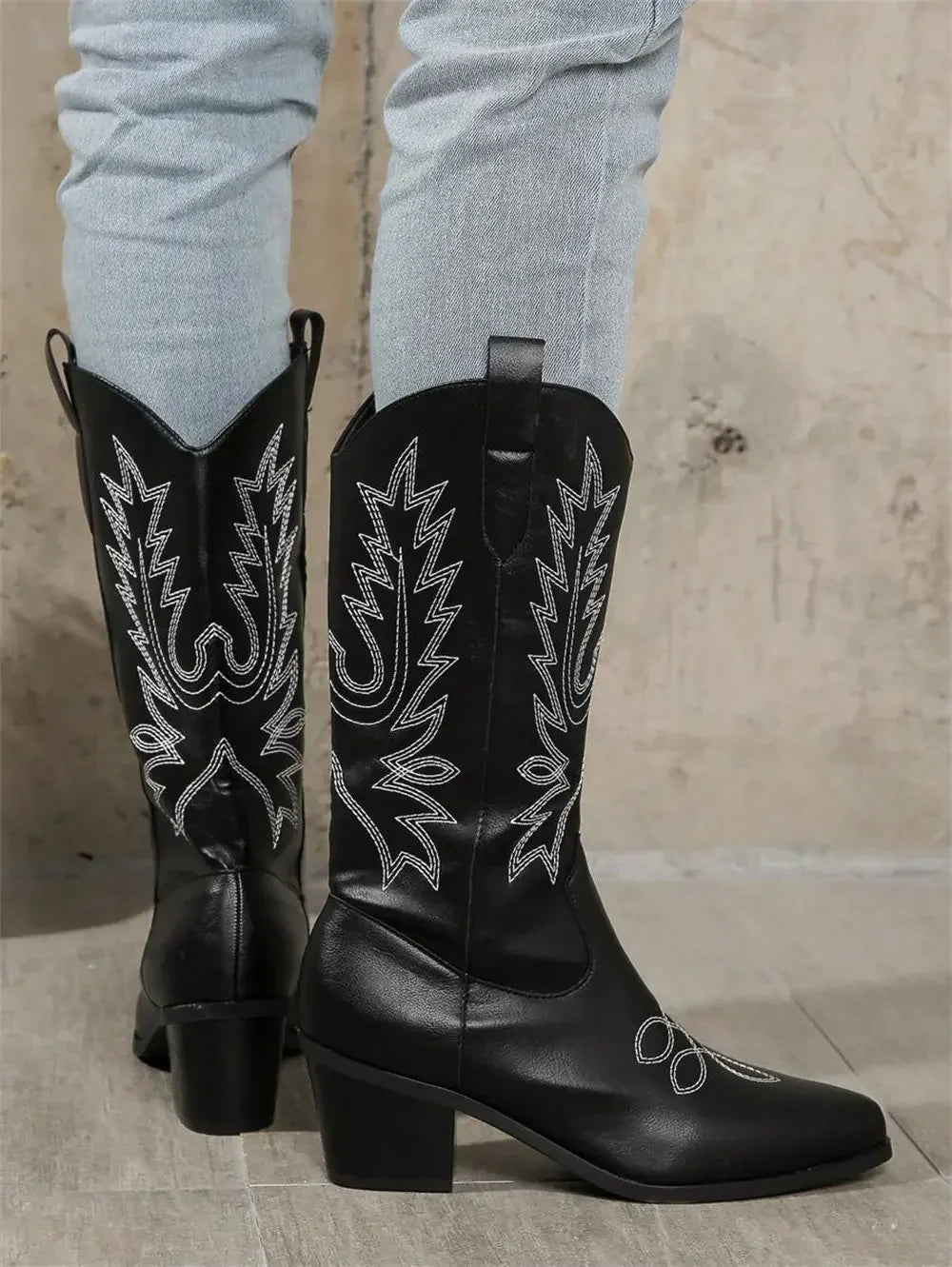 Plus size 43 High Quality Block Heels Mid-calf White Cowboy Boots Women Vintage Country Concert Western Boots Shoes