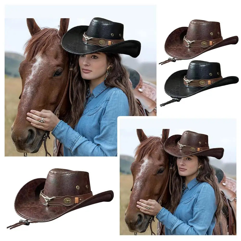 Men's and Women's Classic Retro Western Cowboy Hat, Men's and Women's Rivet Jazz Cap, Summer and Autumn Visors, Party Cosplay Hat