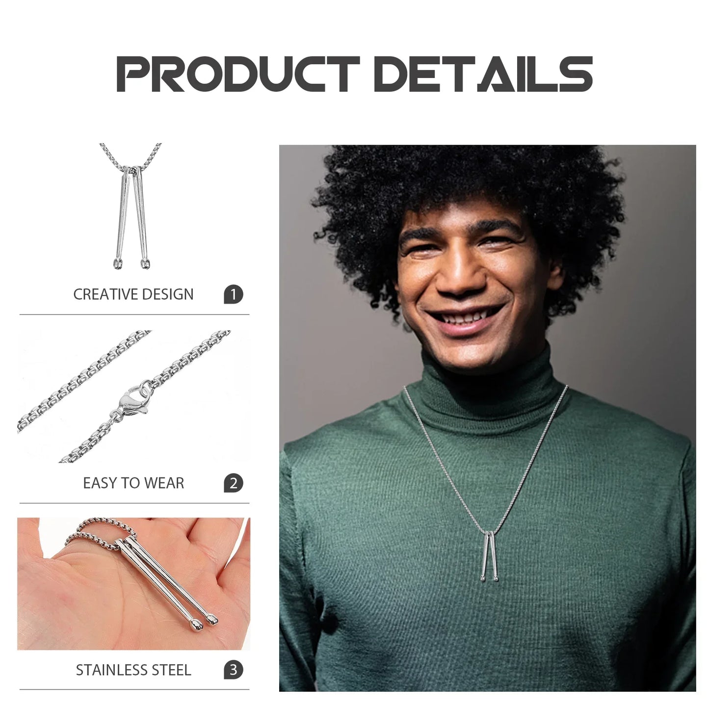 Tambour collier baguettes Punk bijoux Punk baguettes pendentif collier Cool tambour bâton collier pour femmes hommes tambour bâton