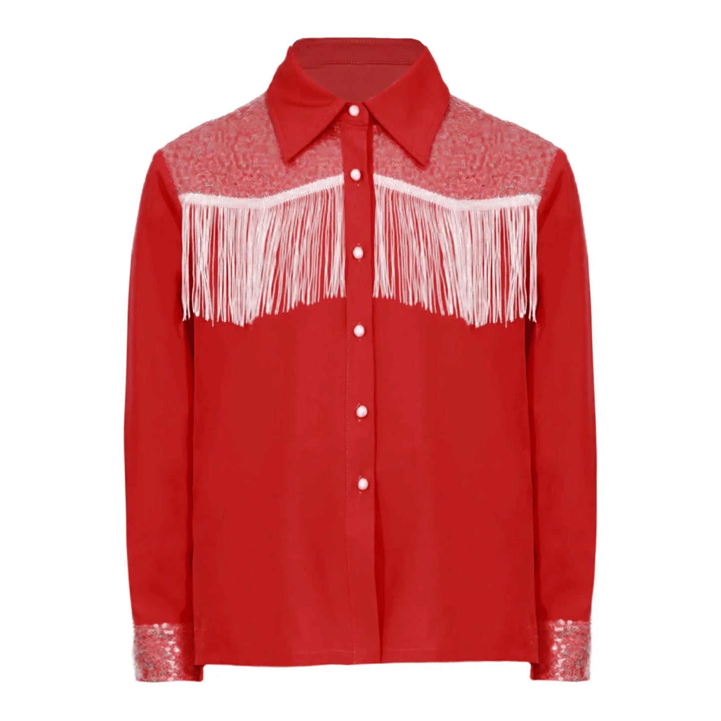Enfants Filles Costume de Cowgirl Western Chemise à Manches Longues à Boutons Paillettes Franges Hauts Chemise Halloween Carnaval Cosplay Déguisement