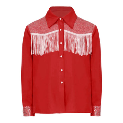 Enfants Filles Costume de Cowgirl Western Chemise à Manches Longues à Boutons Paillettes Franges Hauts Chemise Halloween Carnaval Cosplay Déguisement