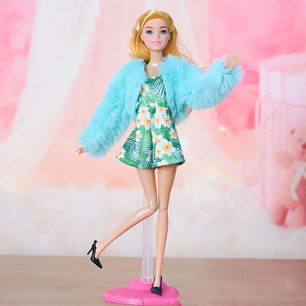 For 1/6 Doll Clothes 29~32cm Doll Plush Coat Skirt Doll Winter Dress Girl Coat Handmade Casual Wear Set Doll Accessories Gift