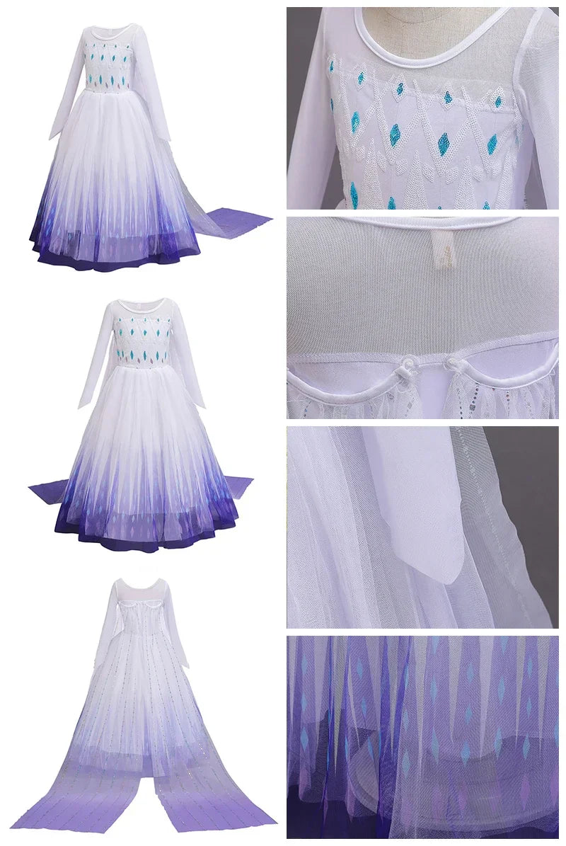Elsa Dresses for Girls Princess Party Elsa Costume Snow Queen 2 Cosplay Elza Vestidos Hair Accessory Set Halloween Girls Clothes