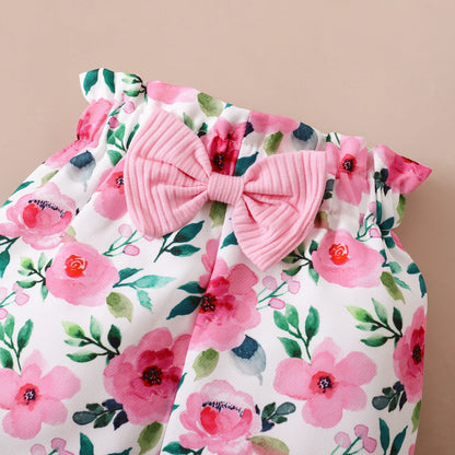 Ensemble de vêtements rose pour bébé fille 0-18 mois, tenue printemps et automne, body manches longues + pantalon floral + bandeau, 3 pièces, tenues de mode pour tout-petits