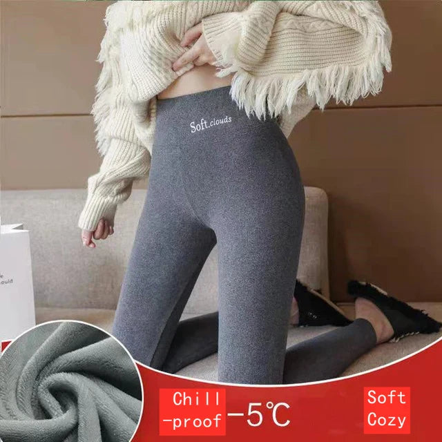 Pantalon crayon taille haute en laine d'agneau pour femme, leggings d'hiver épais, peluche moelleuse, longueur de rinçage, doublure en velours chaud ATIONS Ins, décontracté