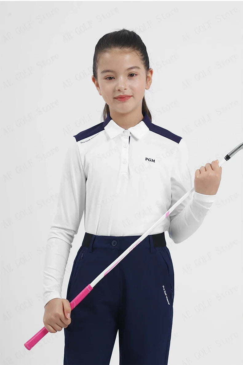 PGM Girls Golf Long Sleeve T Shirts Golf Wear for Kids Comfortable Skin Friendly Sports Fabric Children's Clothing YF548