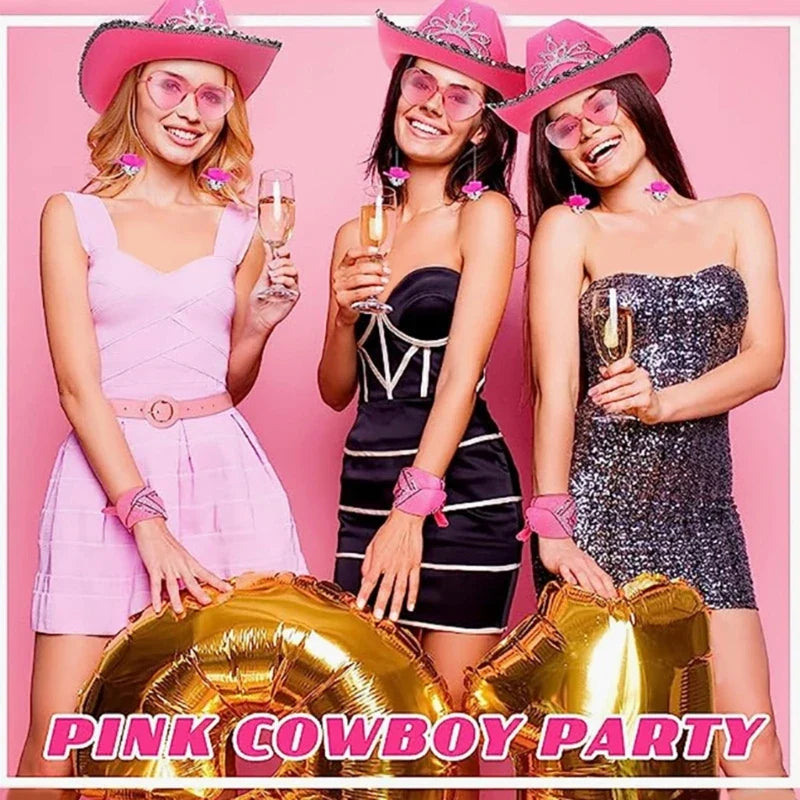 Chapeau cow-girl rose avec bandana lunettes soleil, accessoires WesternCostume pour femmes filles, fournitures