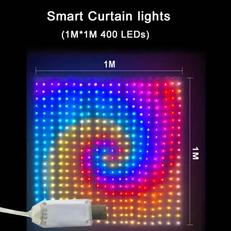 Rideau lumineux intelligent à 400led, application Bluetooth, guirlande lumineuse féerique RGB, bricolage, changement de musique, affichage pour fenêtre, décoration de chambre à coucher