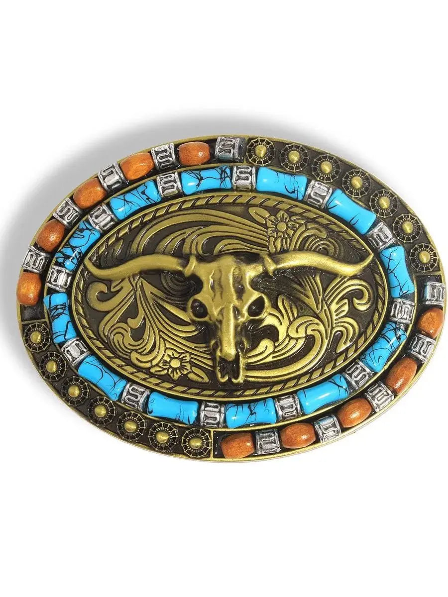 New Western Cowboy Smooth Buckle Personalized Creative Belt Buckle Head Relief Large Flower Bull Head Belt DIY Accessories