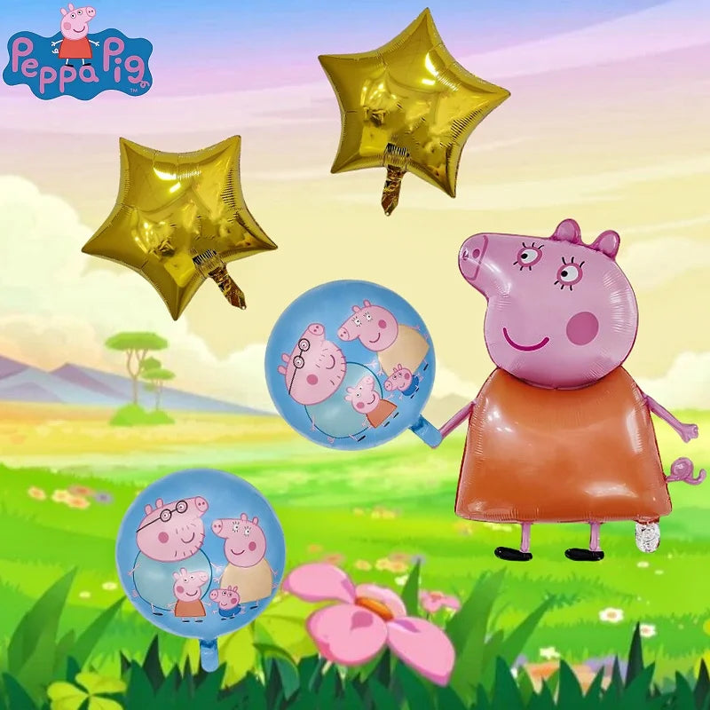 Peppa Pig Theme George Pig Dad Pig Mother Combination Set Aluminum Film Balloon Birthday Children's Day Party Decoration Backgro