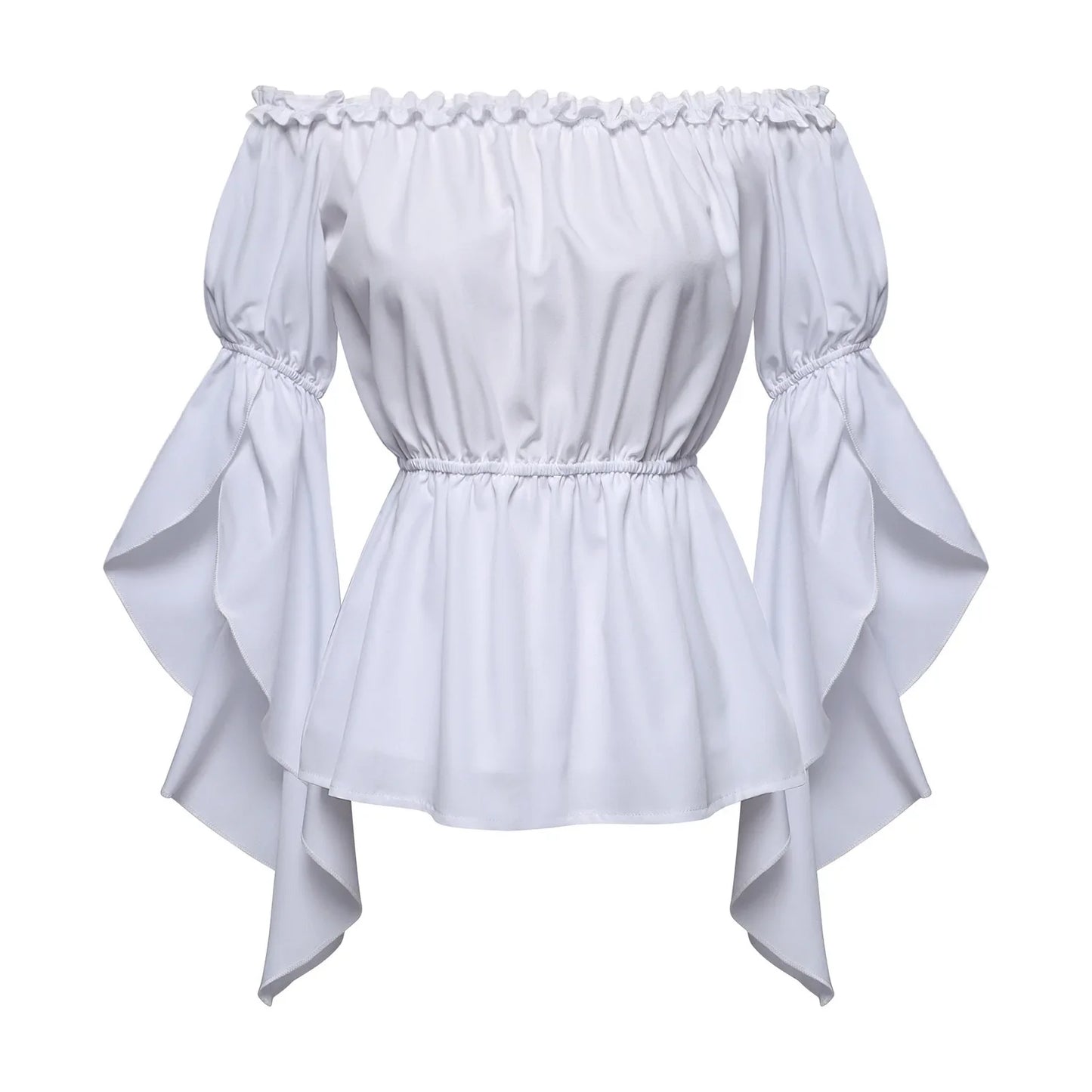 Women's Renaissance Ruffle Blouses, Ruched Sleeve Pleated Blouse, Off Shoulder Boat Neck Medieval Shirt, Victorian Shirt