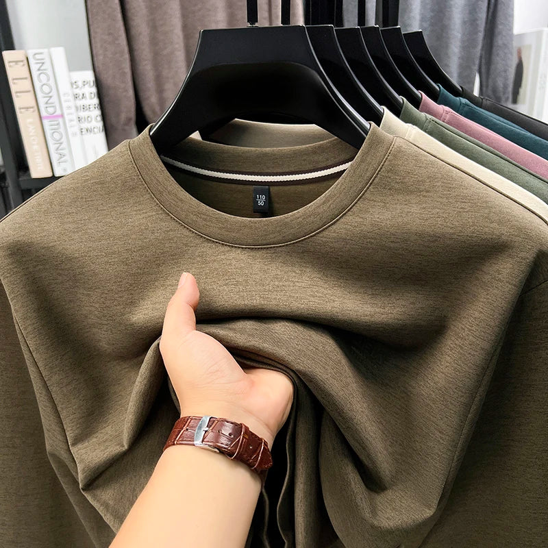 Sweat-shirt homme 2025 nouveau Style printemps et automne homme T-shirt à manches longues en pur coton col rond T-shirt basique à la mode