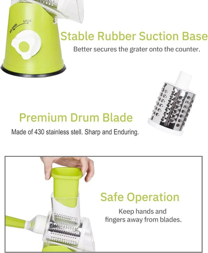 3in1 Vegetable Slicer Multifunctional Rotary Handheld Grater with 3 Sharp Rollers Vegetable Slicer Cheese Shredder Kitchen Tools