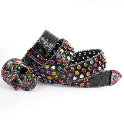 Nouvelle ceinture en strass de créateur, ceinture de cowboy western cloutée de diamants, ceinture punk bling en cuir PU véritable de haute qualité pour femme et homme