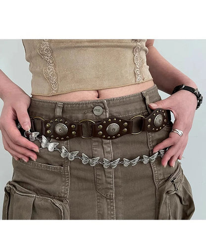 Ceinture de Cowboy occidentale pour femmes, nouvelle ceinture à rivets marron Vintage américain, ceinture en Denim polyvalente avec Style Ins, 2025