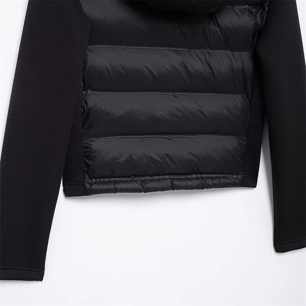 UNIZERA slim fit zipper hooded short warm jacket autumn and winter new product long sleeved solid color women's cotton jacket