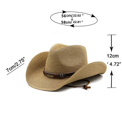 Chapeau de Cowboy d'été à large bord pour femmes et hommes, chapeaux de paille de Cowgirl occidentale, robe de mode, couvre-chef de fête, casquette unisexe