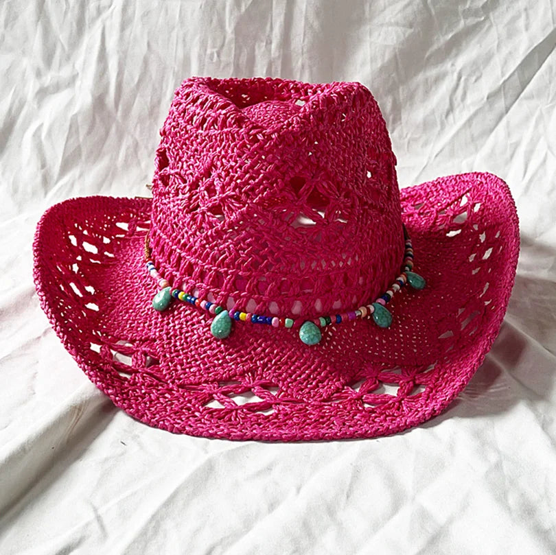 The latest Cowboy hat rose red retro straw hat 2023 new men's and women's jazz Cowboy hat straw hat sun hat summer hat sombrero