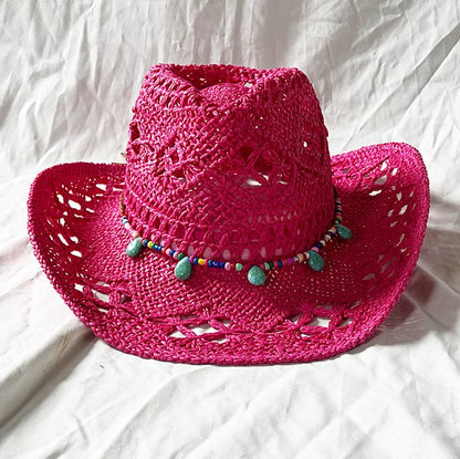The latest Cowboy hat rose red retro straw hat 2023 new men's and women's jazz Cowboy hat straw hat sun hat summer hat sombrero
