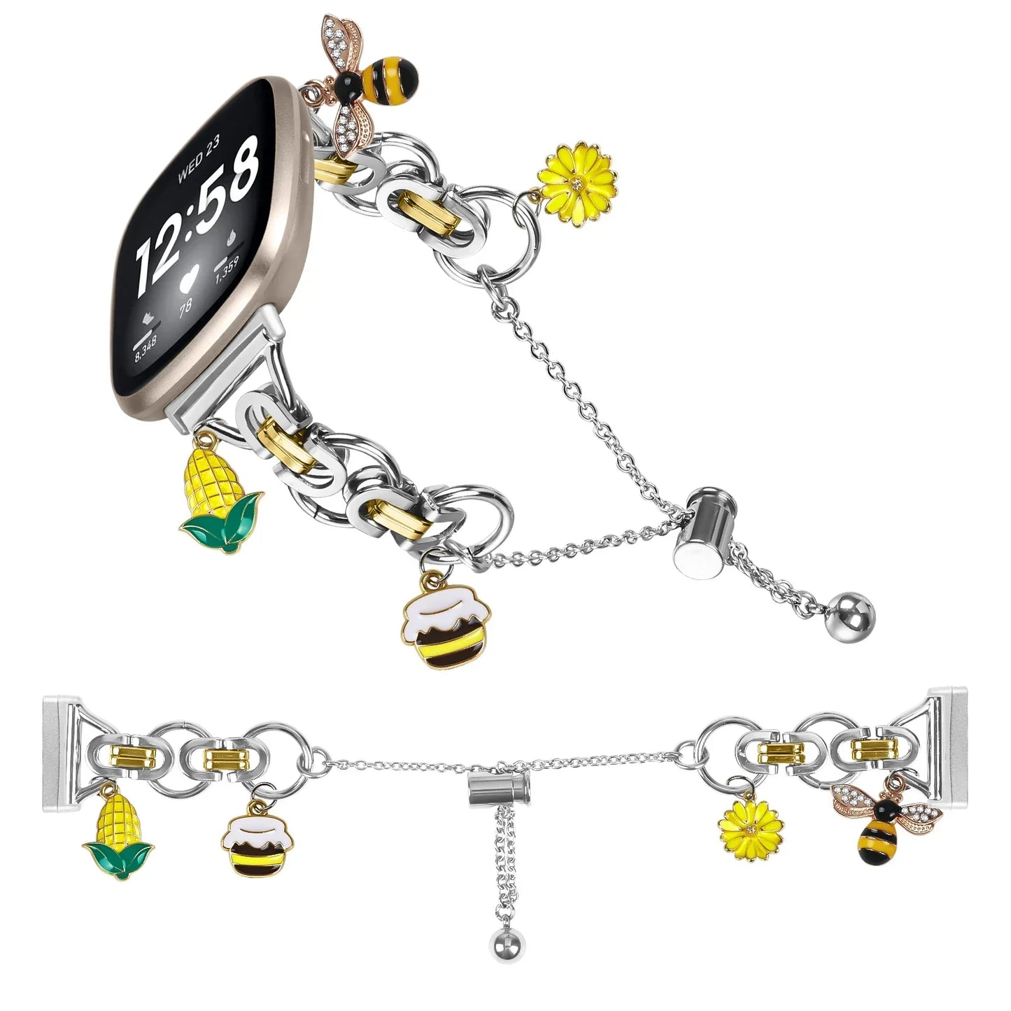 Metal Bracelet Charm Strap Compatible with  Fitbit Versa 3/Versa 4 Fashion Watches Decorations for Fitbit Sense/sense 2