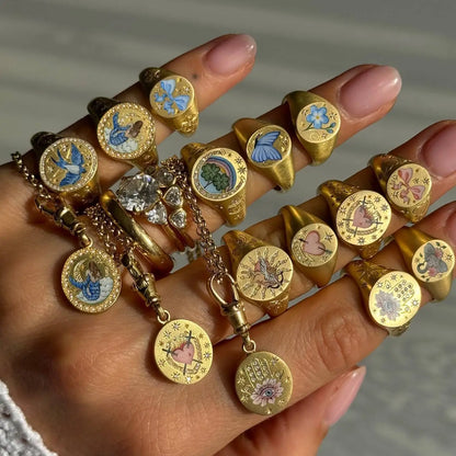 Fashionable and popular stainless steel painted ring, for Valentine's Day, Lion, Mermaid, Love, gold plated, women's jewelry, тильц®