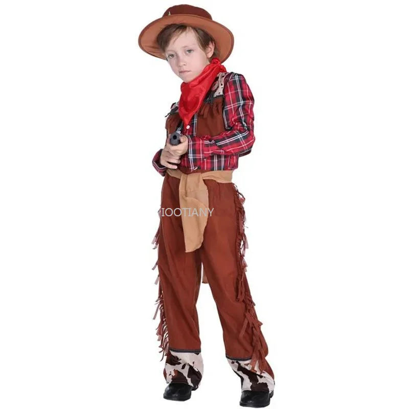 Western Cowboy Drama Performance Costume Kids Masquerade Cowboy Costumes For Boys Carnival Purim Parade Stage Play Party Dress
