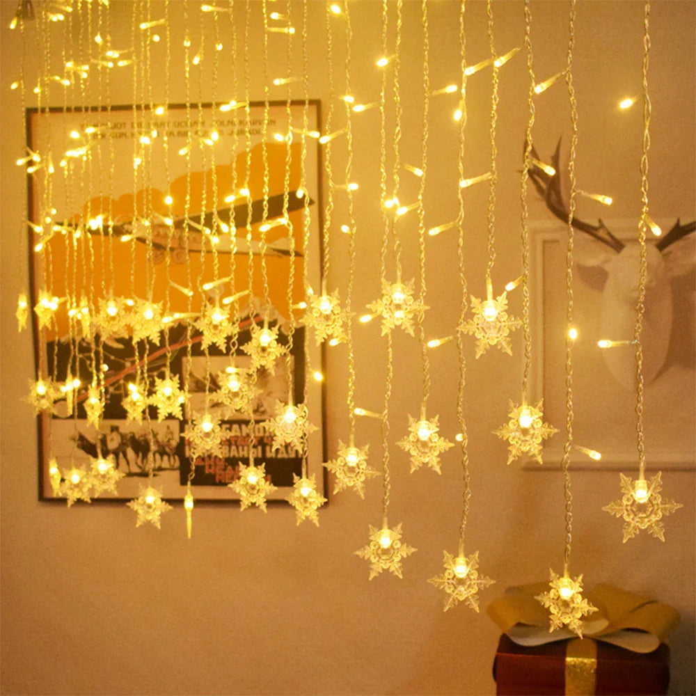 Guirlande lumineuse flocon de neige, 8 Modes, EU 220V US 110V, lumières de noël, décoration de salle, rideaux lumineux Led
