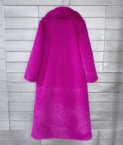 Manteau long en fausse fourrure pour femmes, automne hiver, grande taille, col rabattu blanc, poches, épais et chaud, manteau long maxi