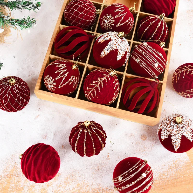 Grandes Boules de Noël Rouge de 8cm, Décorations pour la Maison, Cadeau de Nouvel An, 2024, 2025
