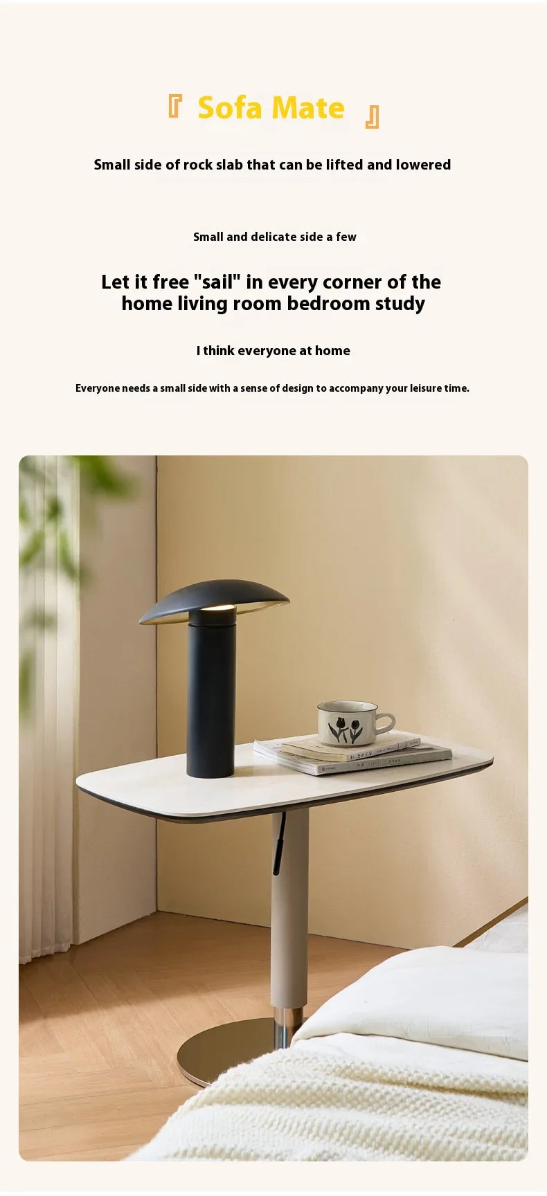 Table d'appoint élévatrice au Design moderne en ardoise de roche, pour lit ou canapé, petit appartement, meubles de salon avec pied en acier inoxydable