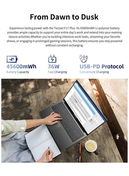 Teclast F17Plus Laptop 17.3 inch, 16GB RAM 512GB SSD, Intel N95, Windows 11 Pro Notebook, 180° Flip Laptops Computer, Backlit Keyboard, mini-HDMI，USB 3.2x3