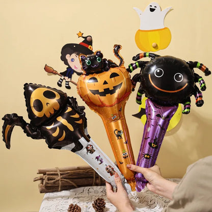 50/5pcs Halloween Balloon Headband Foil Balloons Stick Aluminum Film Inflatable Balloon Skeleton Pumpkin Hair Hoop Party Props