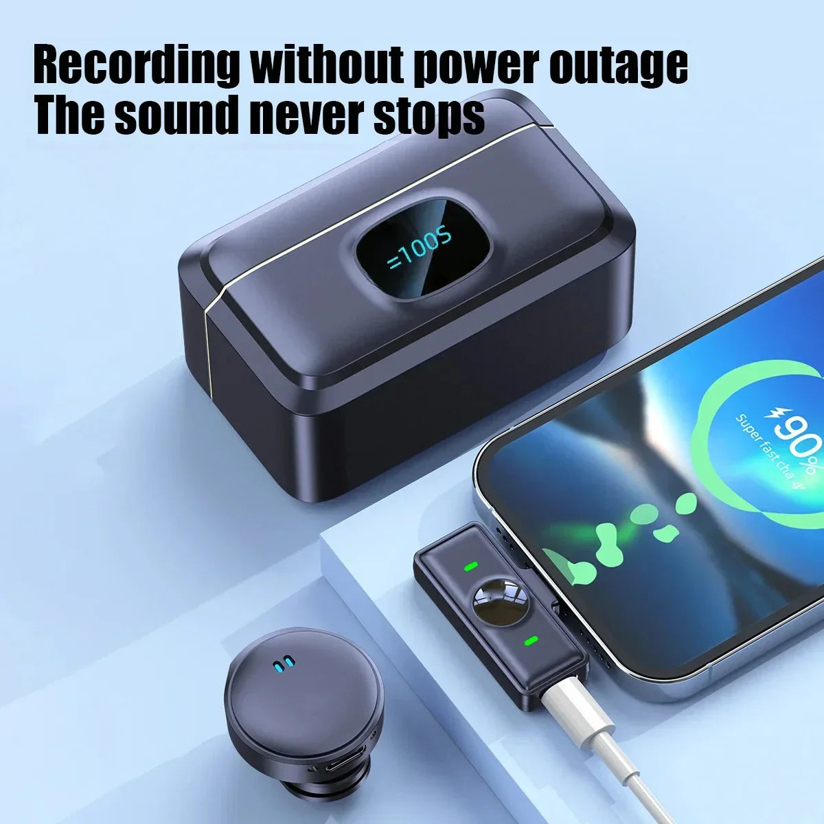 Microphone Lavalier 2.4GHz, sans fil, à aspiration magnétique, avec étui de chargement, pour enregistrement vidéo, Plug and Play