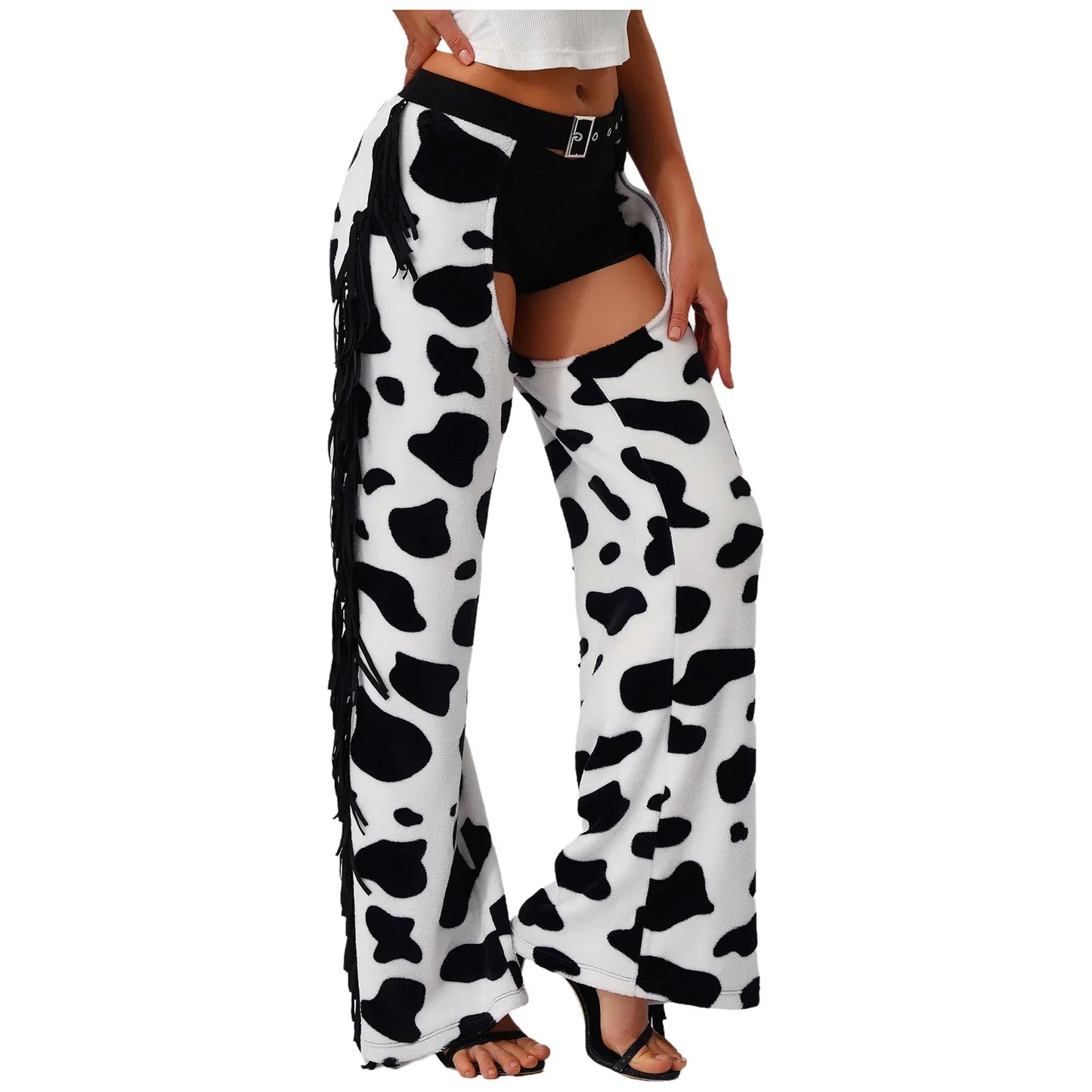 Pantalon Long en flanelle pour femmes, avec pompon latéral, taille, entrejambe ouvert, vélo, équitation, Cowgirl, Costume Cospaly d'halloween