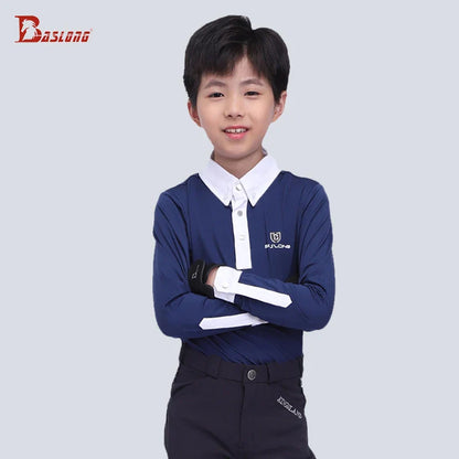 Baslong T-shirt pour enfants, haut à manches longues, protection solaire respirante, vêtements de chevalier pour garçons et filles, compétition d'équitation, vêtements de chevalier