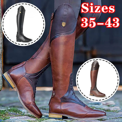 Women's Equestrian Boots Leather Knee High Shoes Vintage Horse Riding Boots Autumn Winter Mountain Riding Boots Botas Mujer