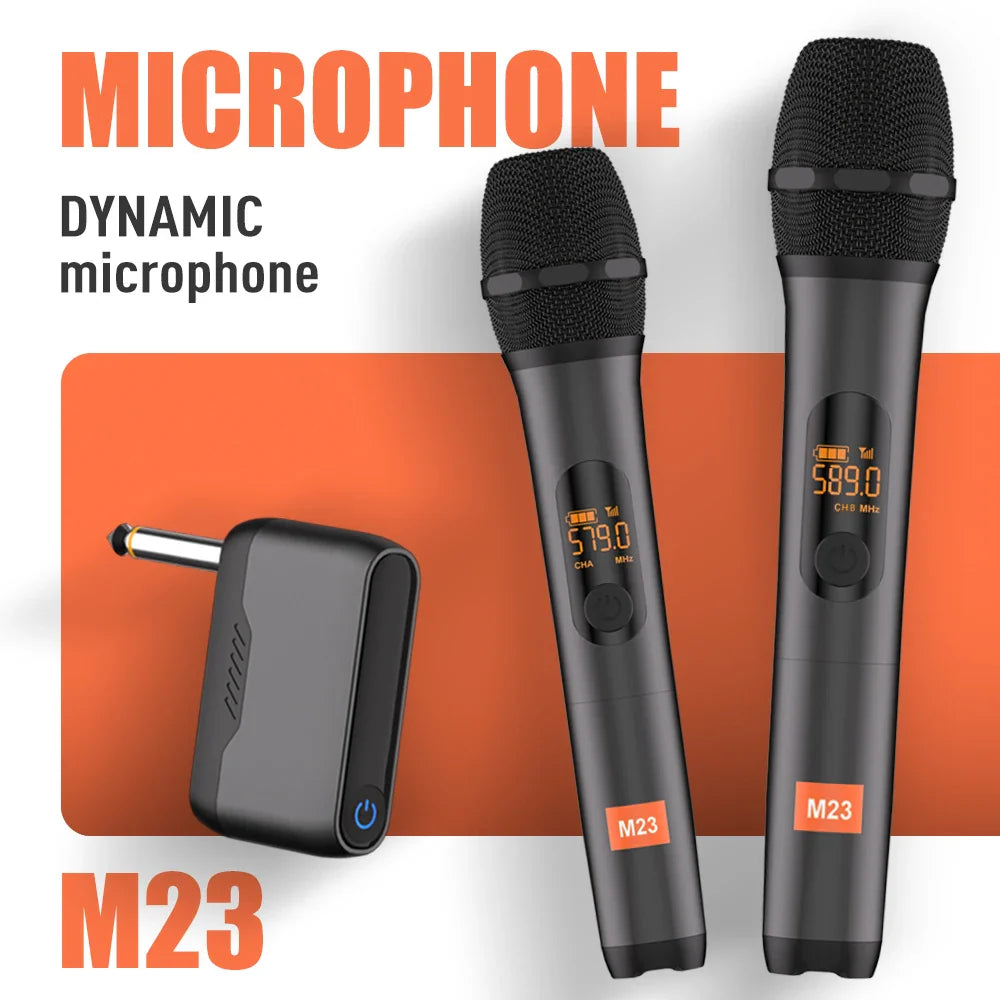 Microphone Wireless M23 UHF 2 Channel Karaoke System Built-in Lithium Battery Cordless Handheld Mic For Church Party Speaker