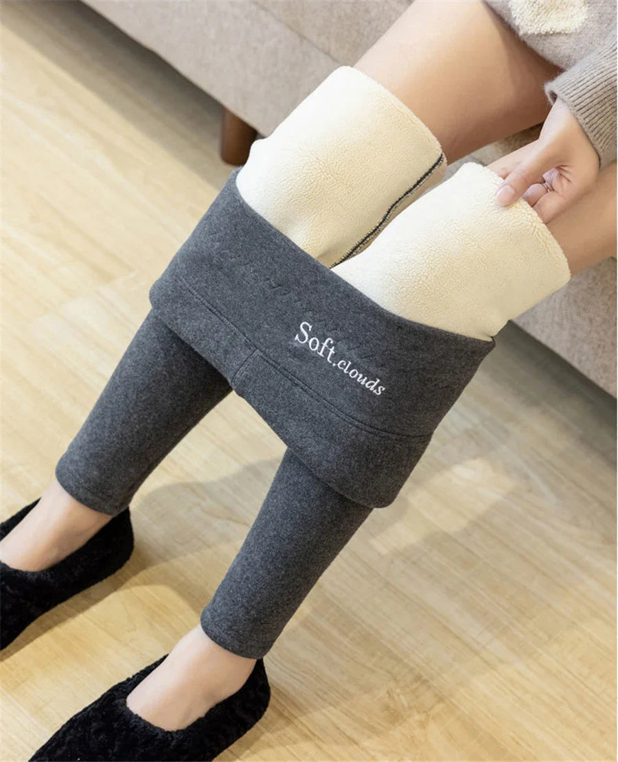 Pantalon crayon taille haute en laine d'agneau pour femme, leggings d'hiver épais, peluche moelleuse, longueur de rinçage, doublure en velours chaud ATIONS Ins, décontracté