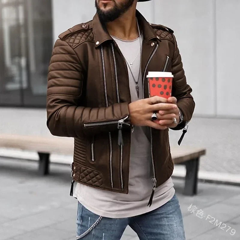Nouvelles Vestes en cuir pour hommes Automne Hiver, Manteau en cuir matelassé de coton à fermeture éclair avec revers épaissi, Streetwear à la mode pour hommes