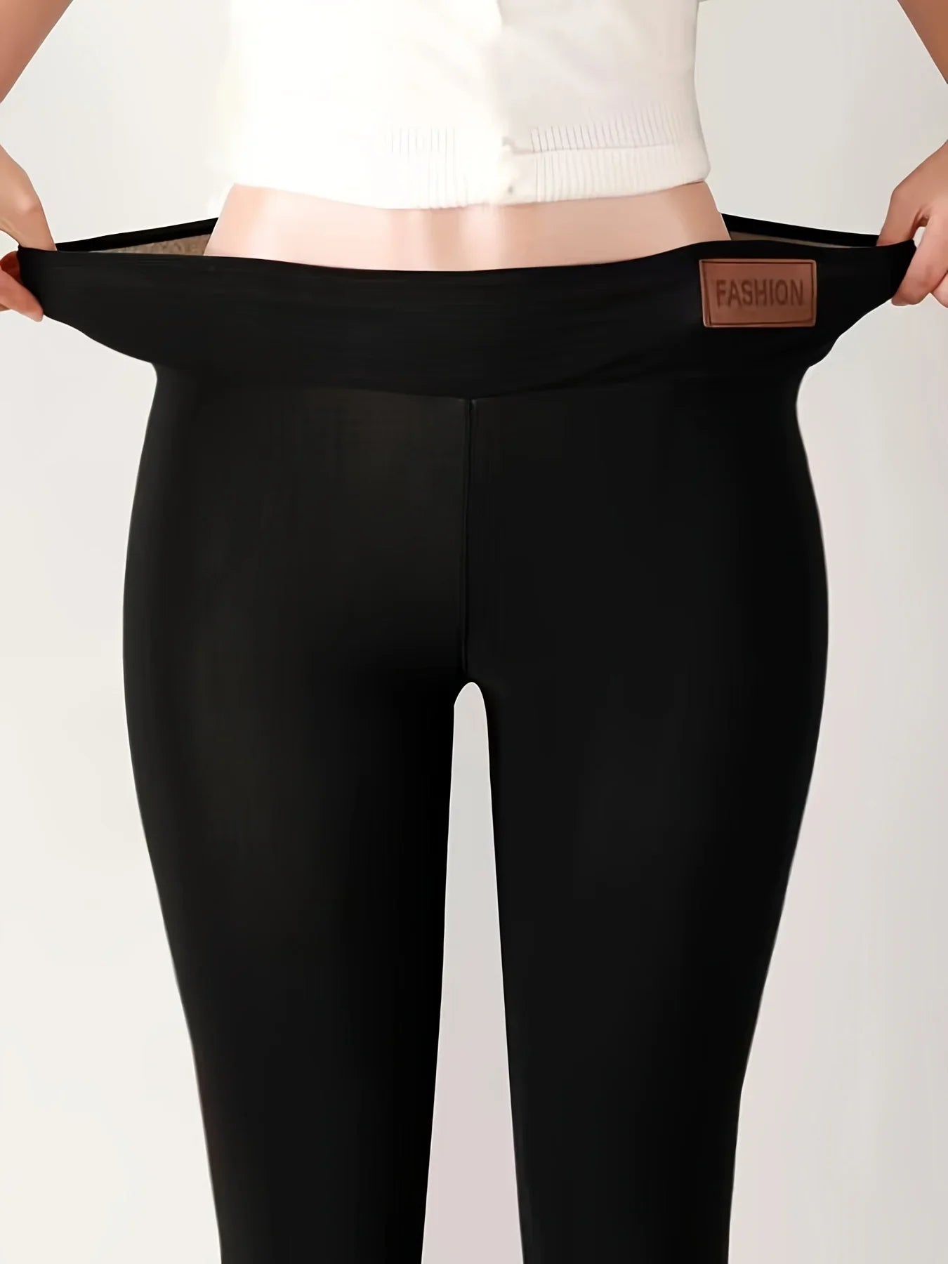 Leggings d'hiver épais pour femmes, doublés polaire chaude, pantalon thermique simple et tendance, leggings noirs amincissants, taille haute élastique, couleur unie