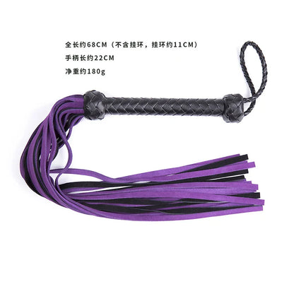 Fouet d'équitation avec glands en cuir de vachette, poignée en cuir, fouet de dressage, fouet de culture, pagaie slared, violet, noir, 68cm