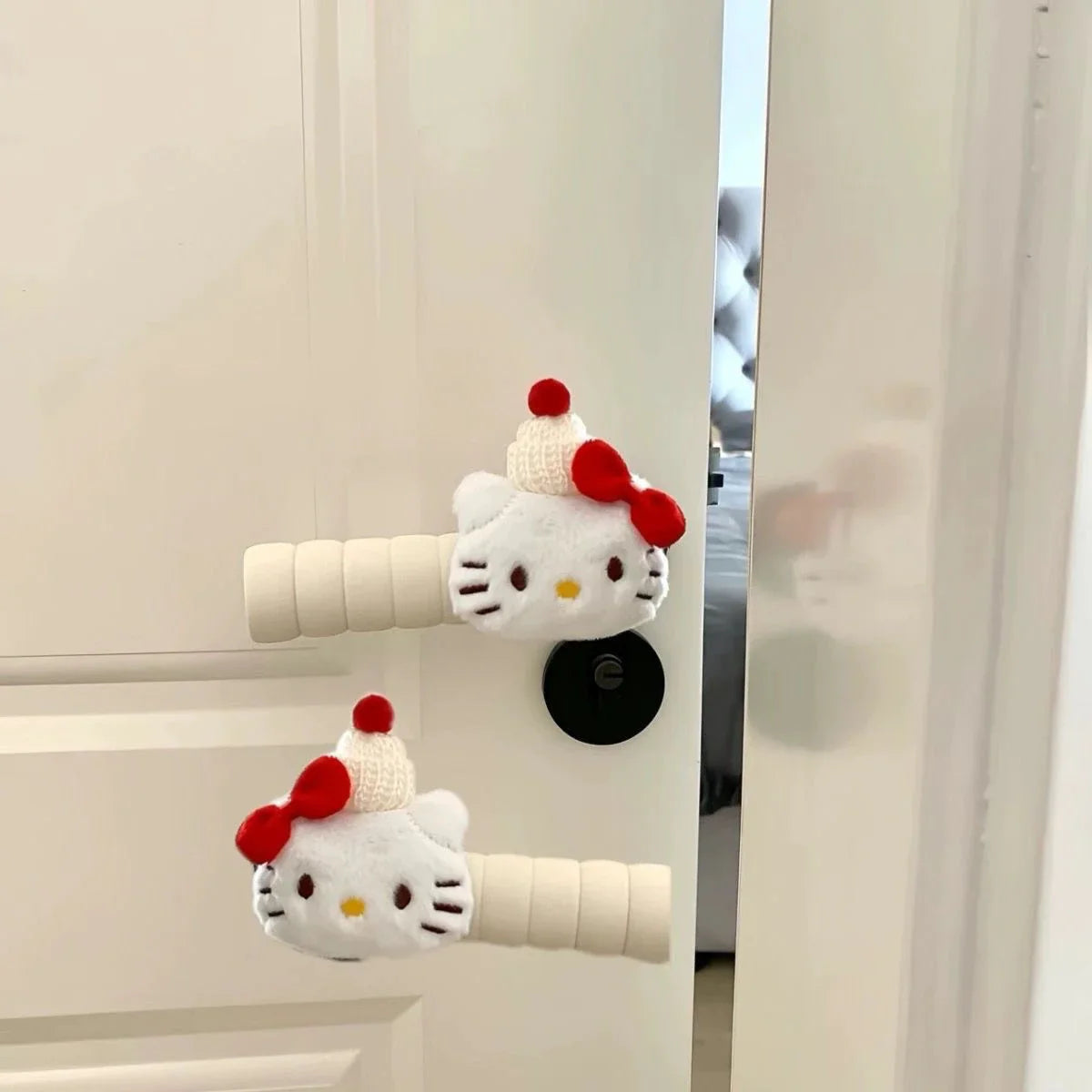 Kitty Anime Plush Doll Door Knob Covers Foam Elastic Room Door Handle Protector Anime Home Accessory Decoration Gift