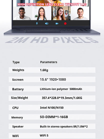 FIREBAT AT15 Ordinateur portable 15,6 pouces Intel N100/N150 16 Go RAM 512 Go SSD Ordinateurs portables de bureau et d'entreprise