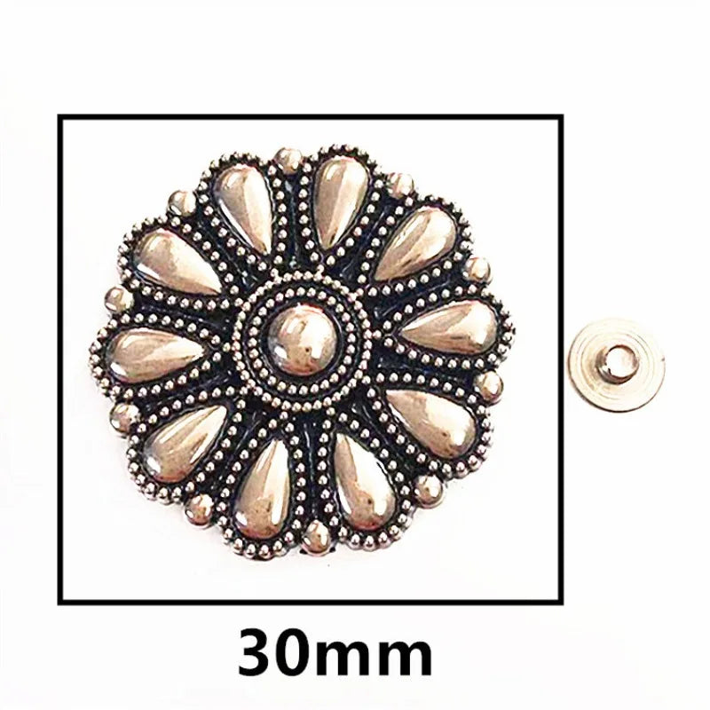 30mm Bright Silver Western Cowboy Horse Saddles Leathercraft Belt Bag Shoe Flower Conchos Buckle Screw Back Decoration Buttons