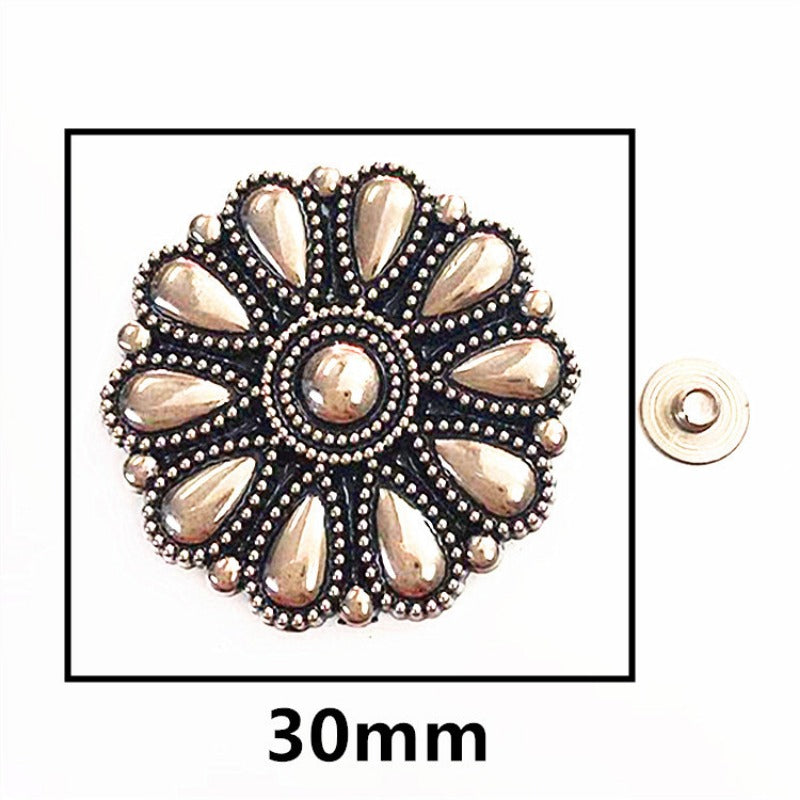 30mm Bright Silver Western Cowboy Horse Saddles Leathercraft Belt Bag Shoe Flower Conchos Buckle Screw Back Decoration Buttons